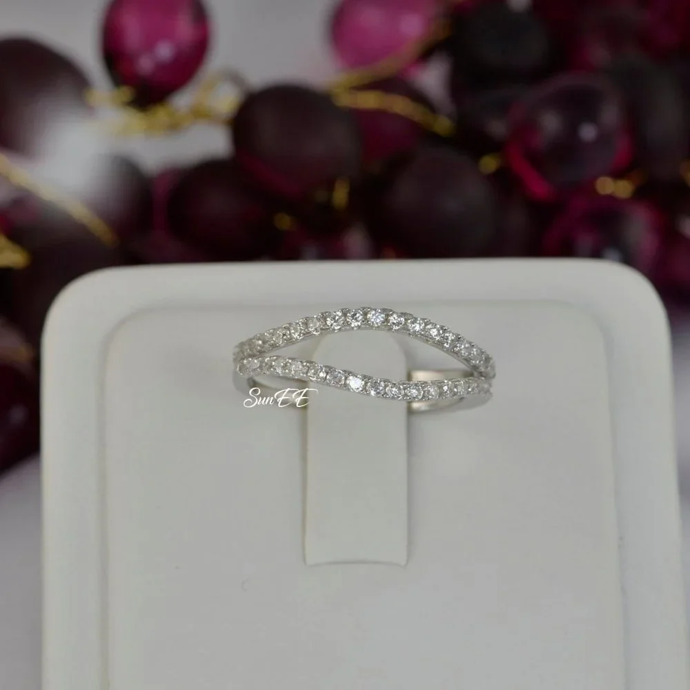 2pc Real 925 Curve Wedding Band Ring - Picture 2 of 7